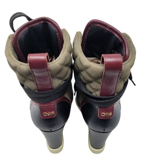 Chloe Tricolor Leather Quilted Suede Wedge Sneaker Hidden Heel‎ Booties Green 34 - Picture 10 of 16